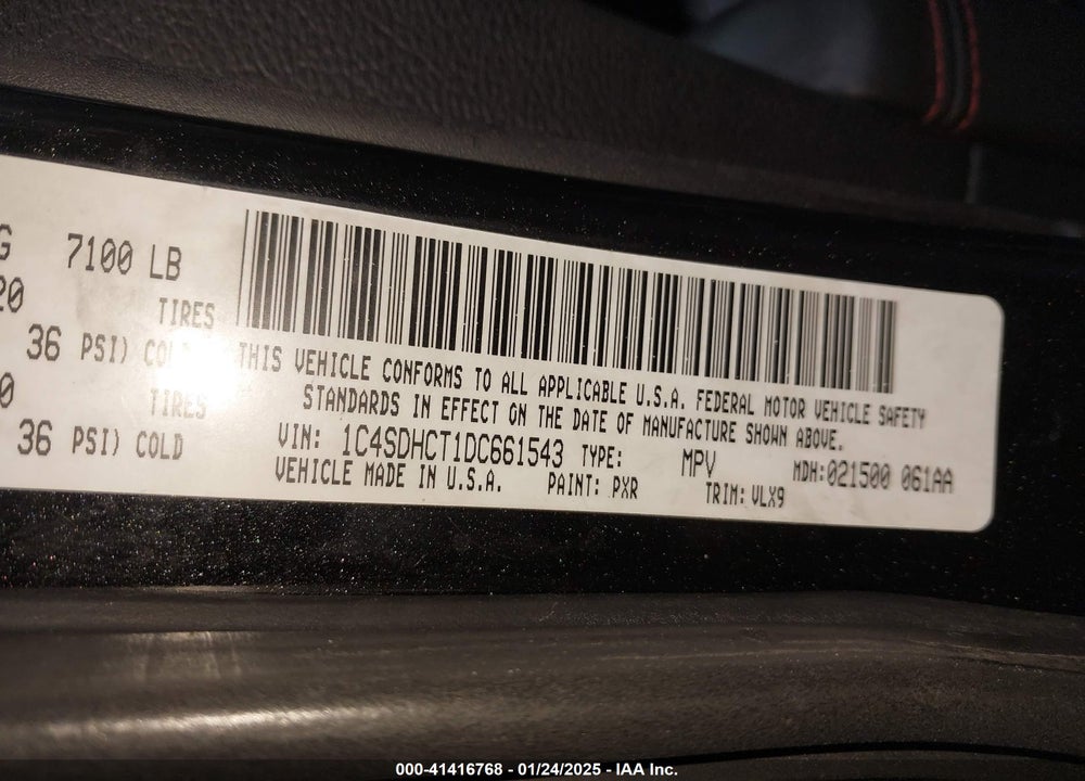 2013 DODGE DURANGO R/T VIN: 1C4SDHCT1DC661543