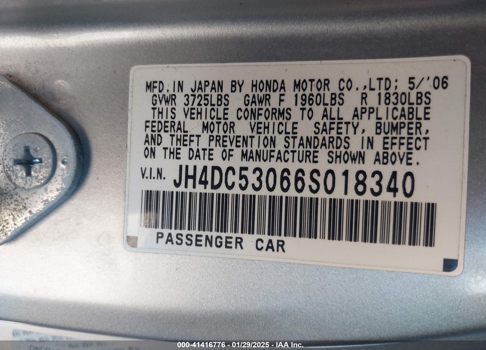 2006 ACURA RSX TYPE-S VIN: JH4DC53066S018340