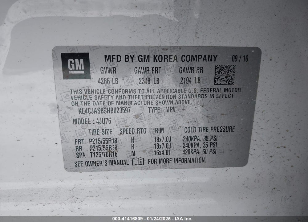 2017 BUICK ENCORE PREFERRED VIN: KL4CJASB8HB023597