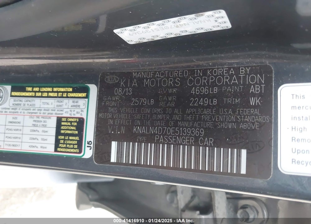 2014 KIA CADENZA PREMIUM VIN: KNALN4D70E5139369
