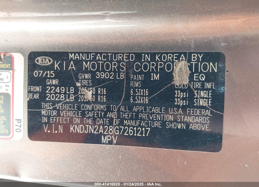 2016 KIA SOUL VIN: KNDJN2A28G7261217