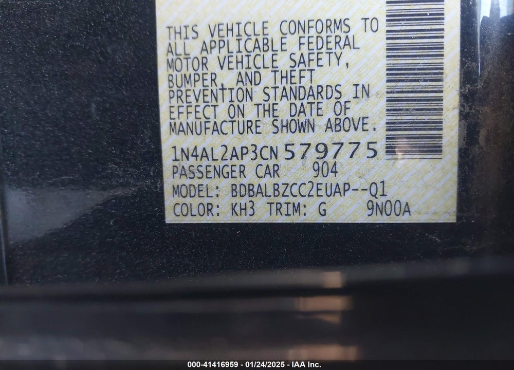 2012 NISSAN ALTIMA VIN: 1N4AL2AP3CN579775