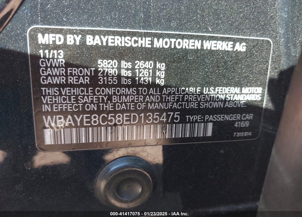 2014 BMW ALPINA B7 VIN: WBAYE8C58ED135475