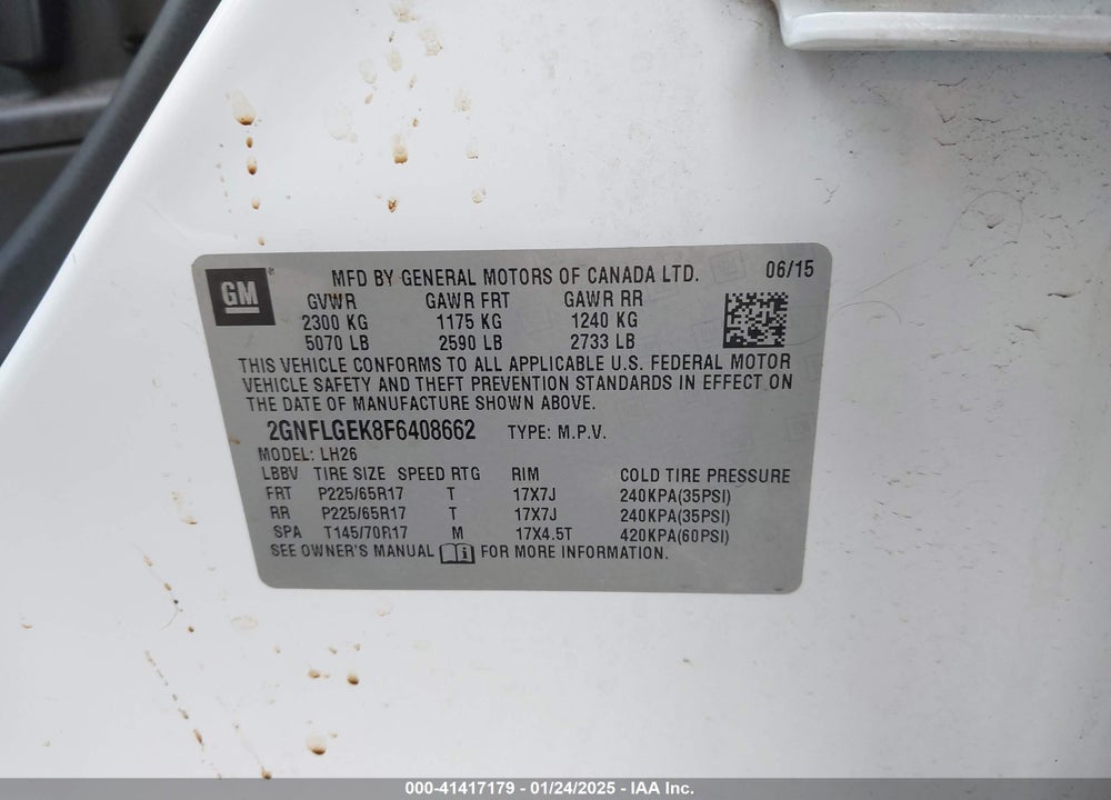 2015 CHEVROLET EQUINOX 2LT VIN: 2GNFLGEK8F6408662