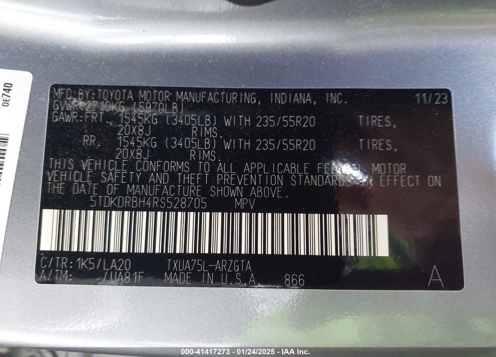 2024 TOYOTA HIGHLANDER PLATINUM VIN: 5TDKDRBH4RS528705
