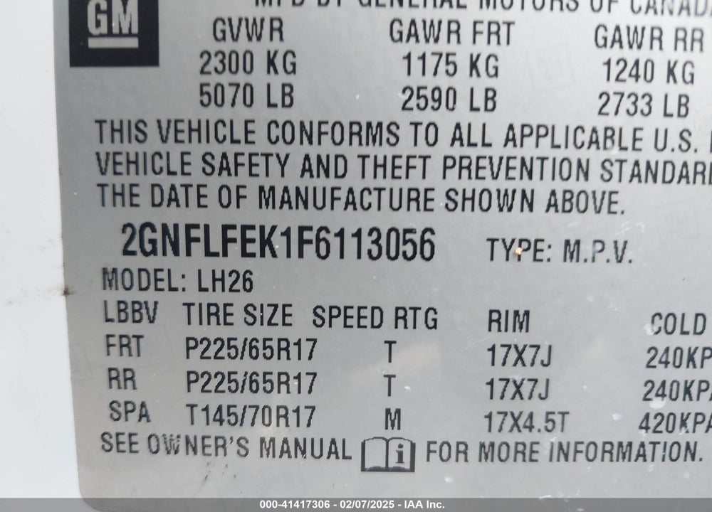 2015 CHEVROLET EQUINOX 1LT VIN: 2GNFLFEK1F6113056