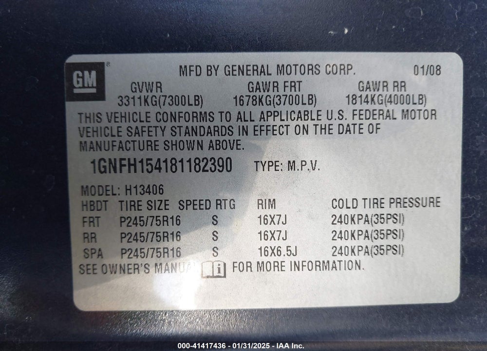 2008 CHEVROLET EXPRESS LS VIN: 1GNFH154181182390