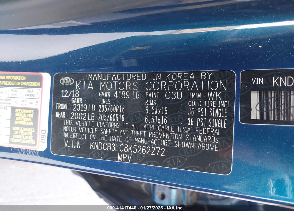 2019 KIA NIRO LX VIN: KNDCB3LC8K5262272