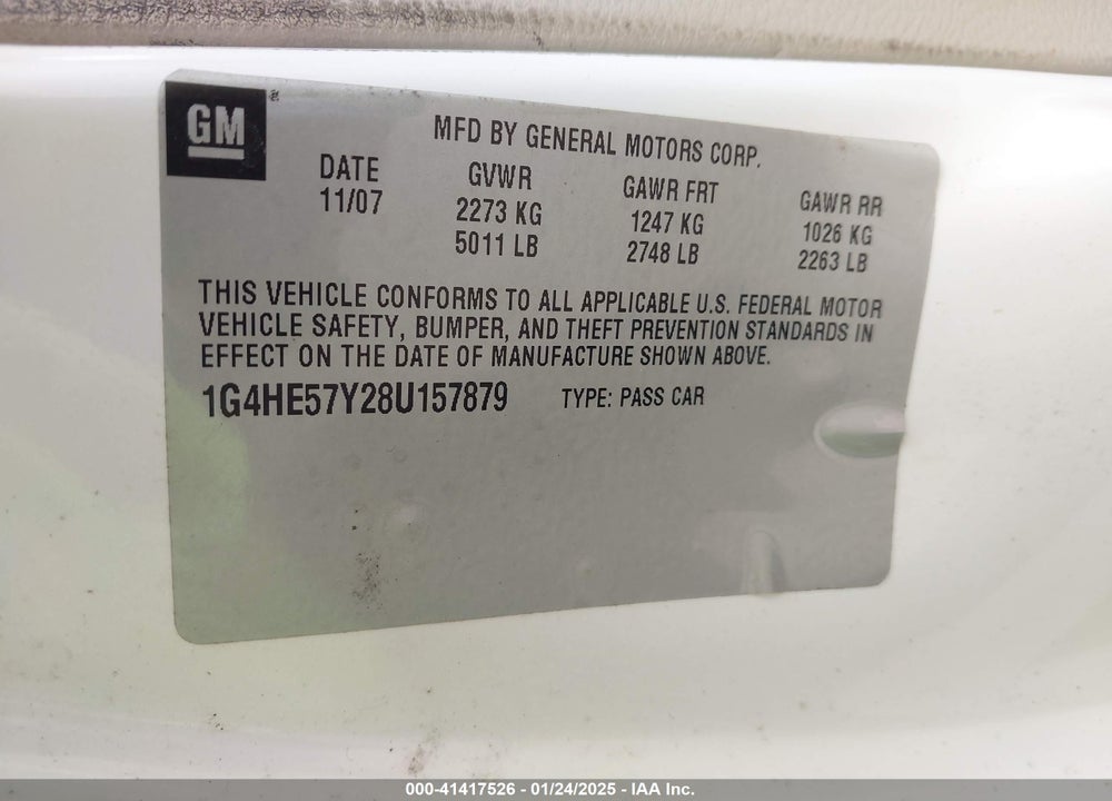 2008 BUICK LUCERNE CXS VIN: 1G4HE57Y28U157879