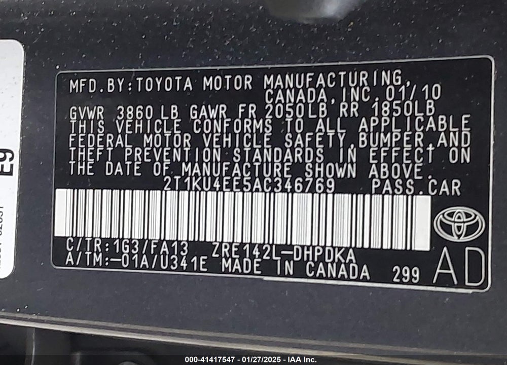 2010 TOYOTA MATRIX VIN: 2T1KU4EE5AC346769