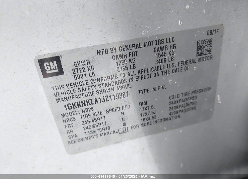 2018 GMC ACADIA SLE-1 VIN: 1GKKNKLA1JZ119381