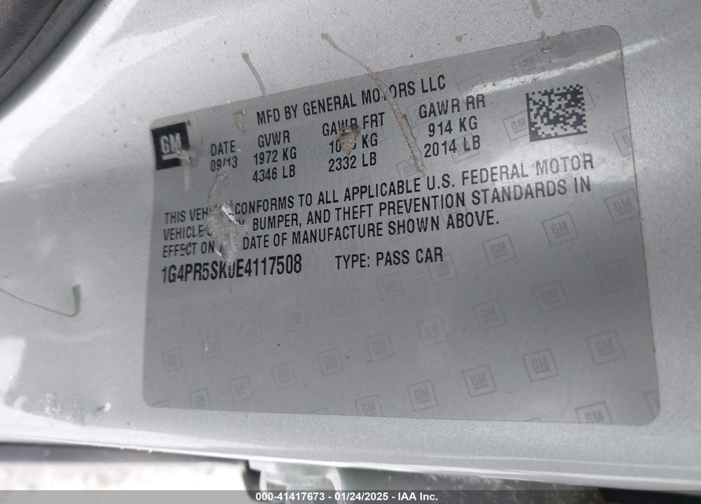2014 BUICK VERANO VIN: 1G4PR5SK0E4117508