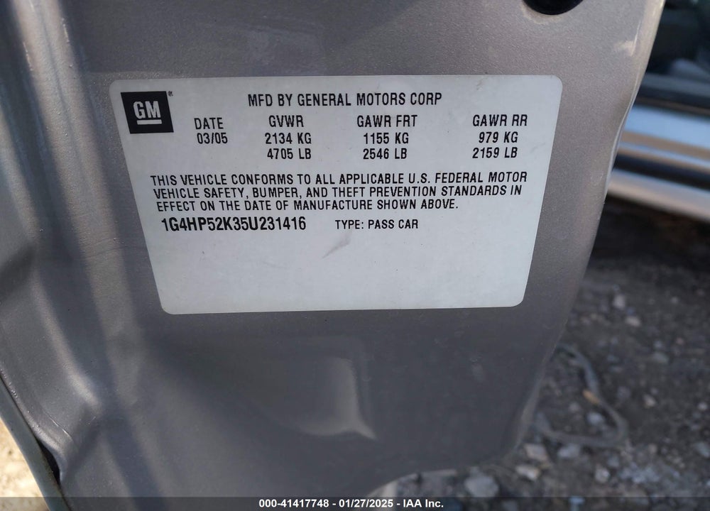 2005 BUICK LESABRE CUSTOM VIN: 1G4HP52K35U231416