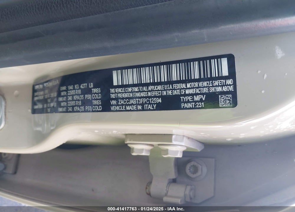 2015 JEEP RENEGADE VIN: ZACCJABT3FPC12594