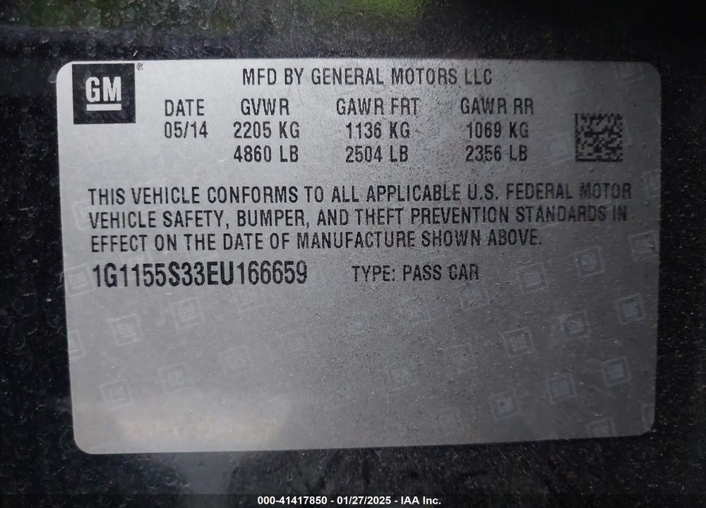 2014 CHEVROLET IMPALA 2LZ VIN: 1G1155S33EU166659
