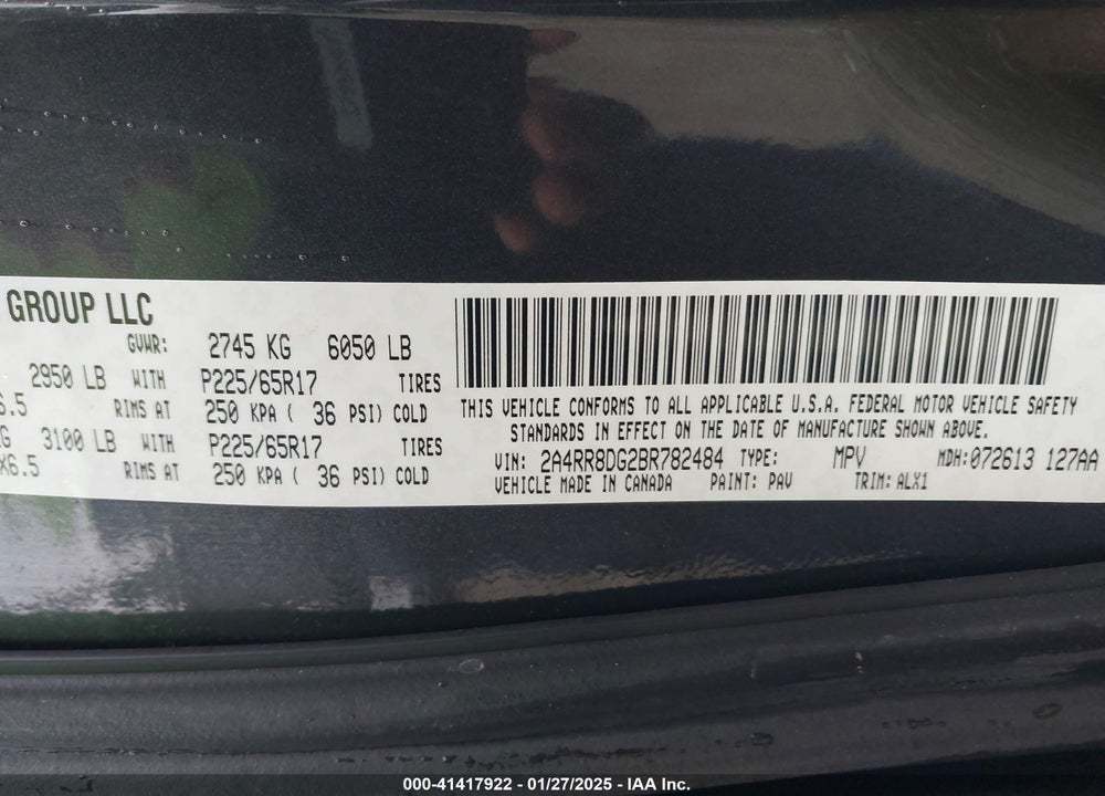 2011 CHRYSLER TOWN & COUNTRY TOURING-L VIN: 2A4RR8DG2BR782484