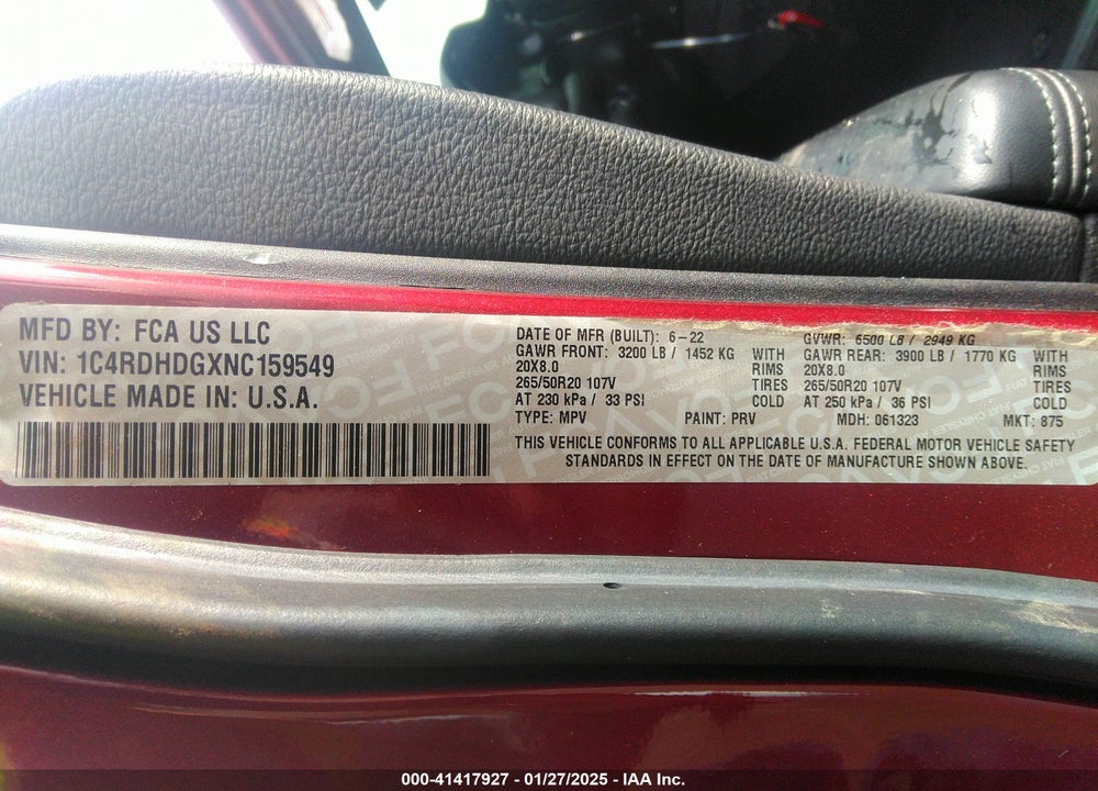 2022 DODGE DURANGO GT PLUS RWD VIN: 1C4RDHDGXNC159549