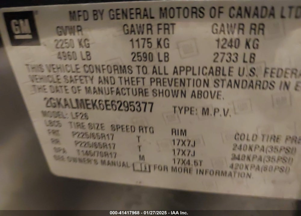 2014 GMC TERRAIN SLE-1 VIN: 2GKALMEK6E6295377