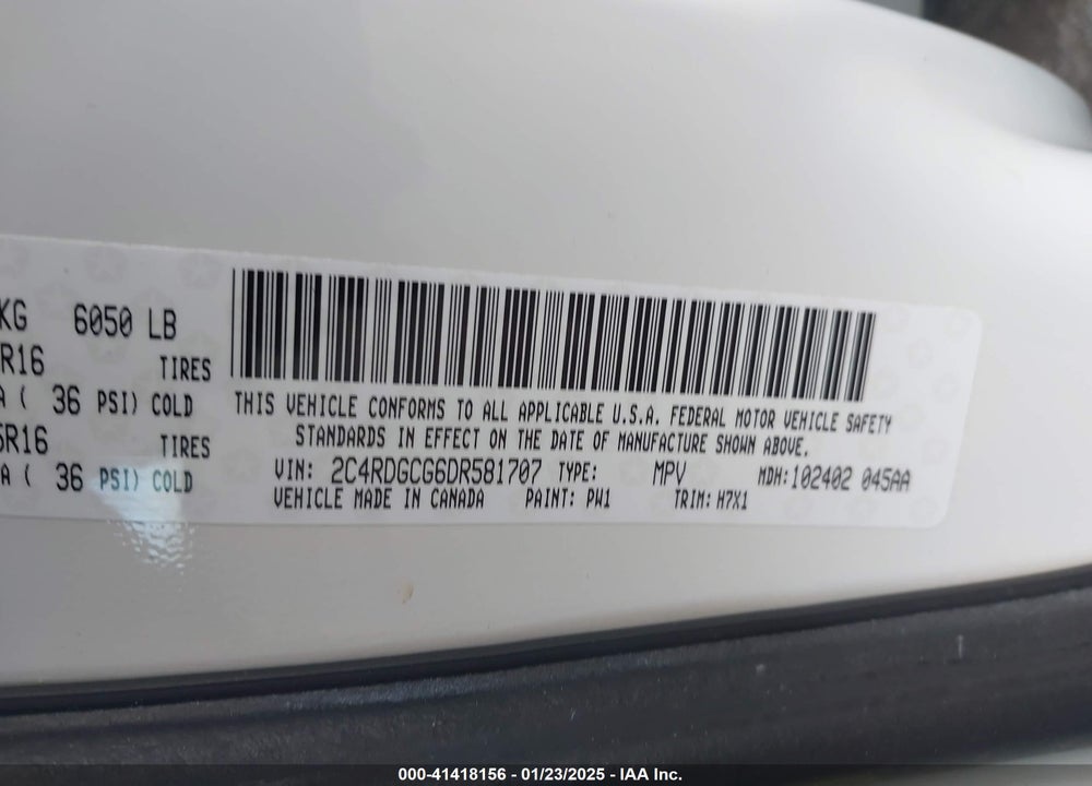 2013 DODGE GRAND CARAVAN SXT VIN: 2C4RDGCG6DR581707