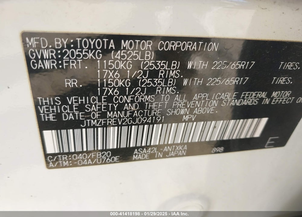 2016 TOYOTA RAV4 LE VIN: JTMZFREV2GJ094191