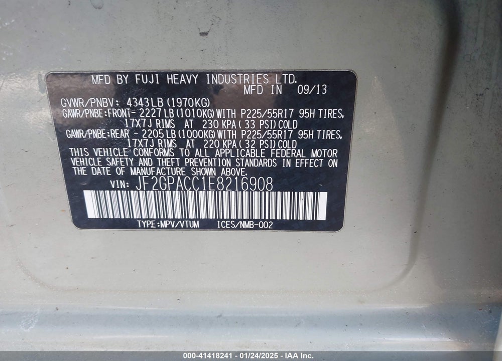 2014 SUBARU XV CROSSTREK 2.0I PREMIUM VIN: JF2GPACC1E8216908