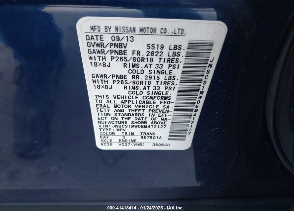 2014 INFINITI QX70 VIN: JN8CS1MW0EM412127