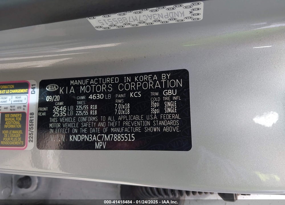 2021 KIA SPORTAGE EX VIN: KNDPN3AC7M7885515