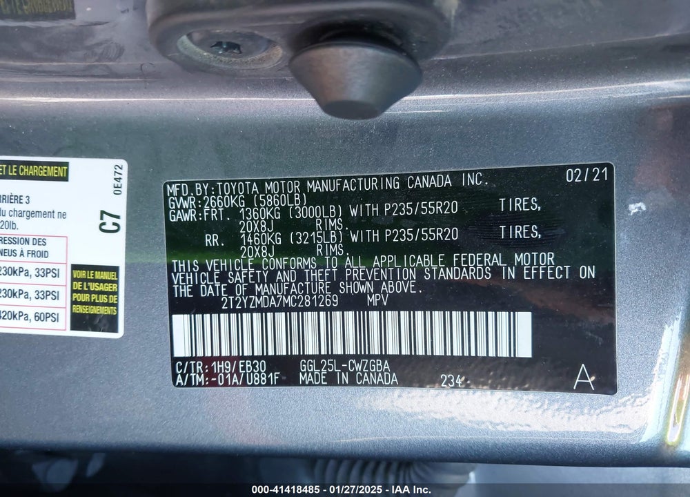 2021 LEXUS RX VIN: 2T2YZMDA7MC281269