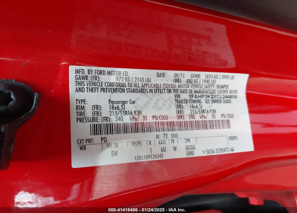 2012 FORD FOCUS SE VIN: 1FAHP3K2XCL244858
