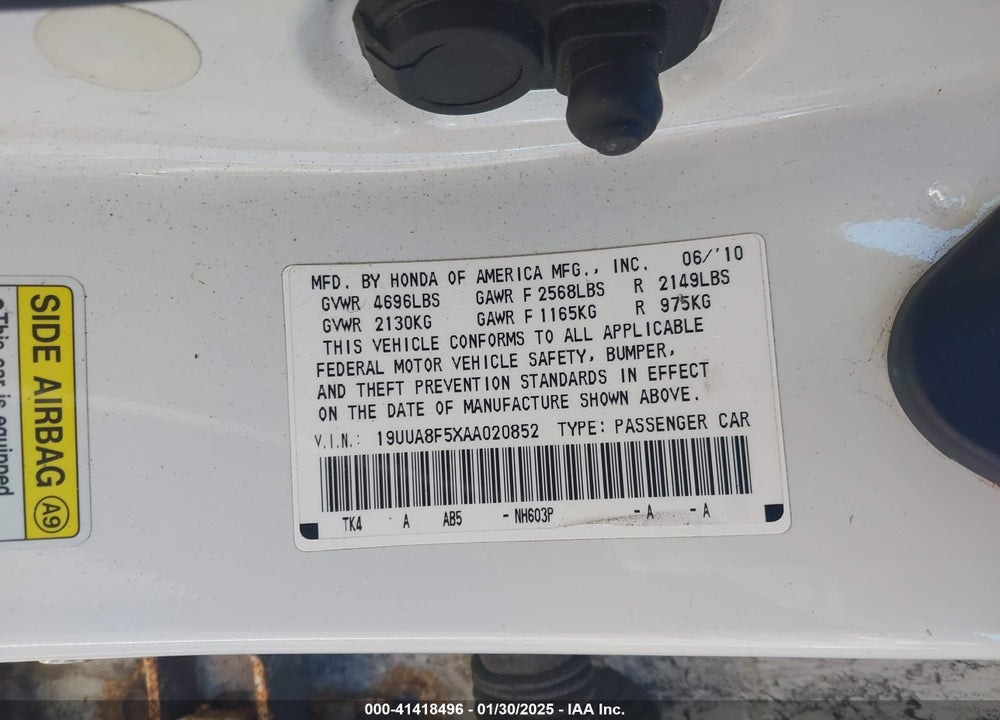 2010 ACURA TL 3.5 VIN: 19UUA8F5XAA020852