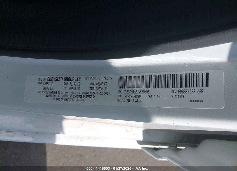 2013 CHRYSLER 200 VIN: 1C3CCBBB2DN600658