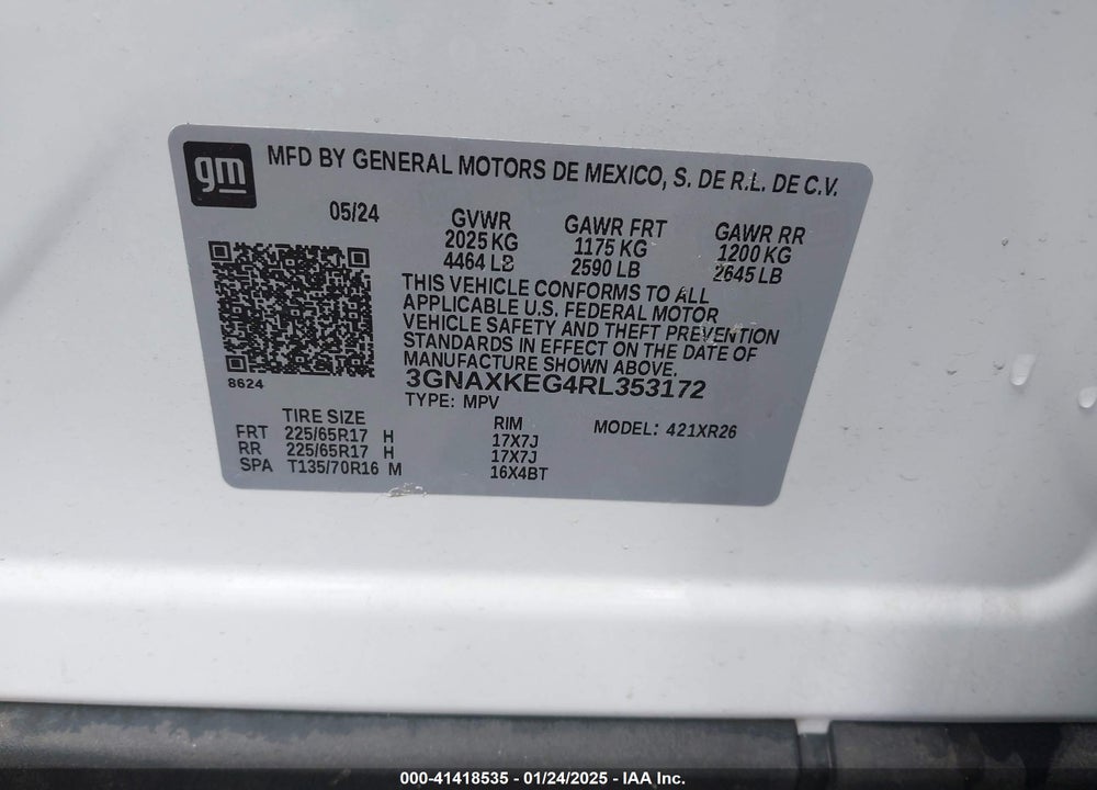 2024 CHEVROLET EQUINOX FWD LT VIN: 3GNAXKEG4RL353172