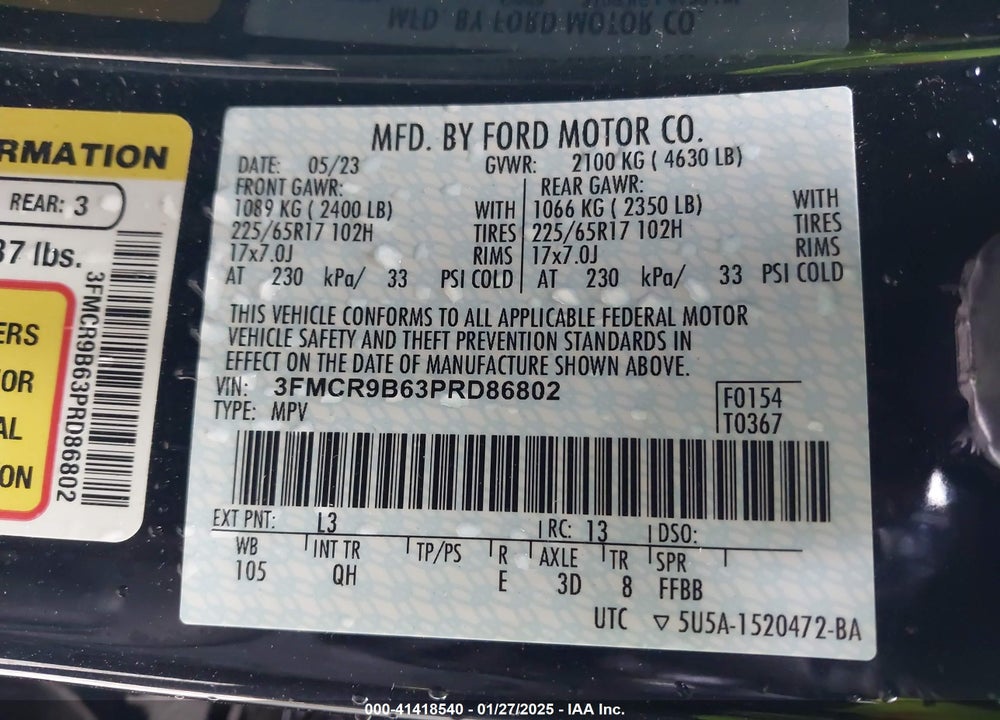 2023 FORD BRONCO SPORT BIG BEND VIN: 3FMCR9B63PRD86802