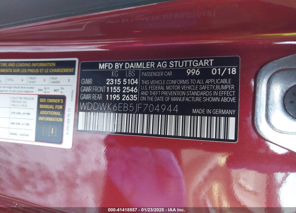 2018 MERCEDES-BENZ AMG C 43 VIN: WDDWK6EB5JF704944