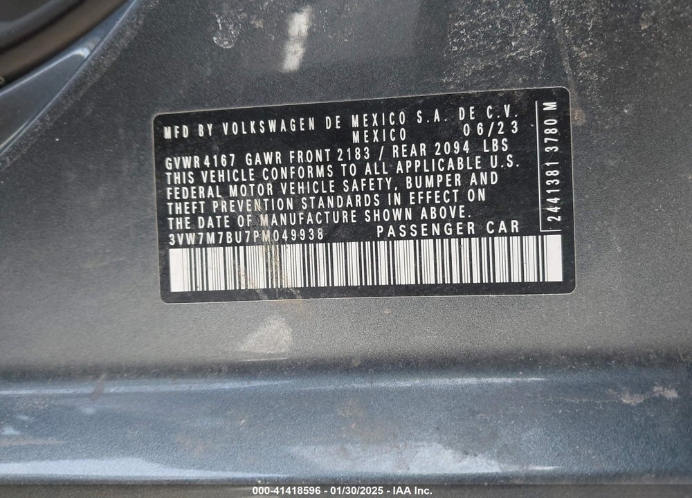 2023 VOLKSWAGEN JETTA VIN: 3VW7M7BU7PM049938