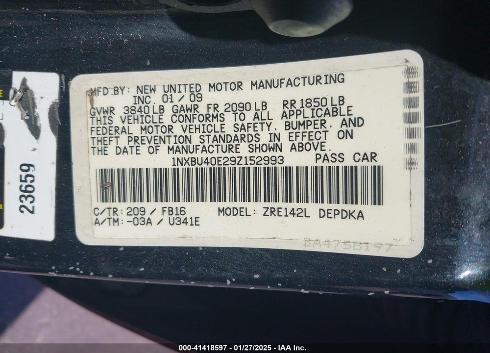 2009 TOYOTA COROLLA LE VIN: 1NXBU40E29Z152993