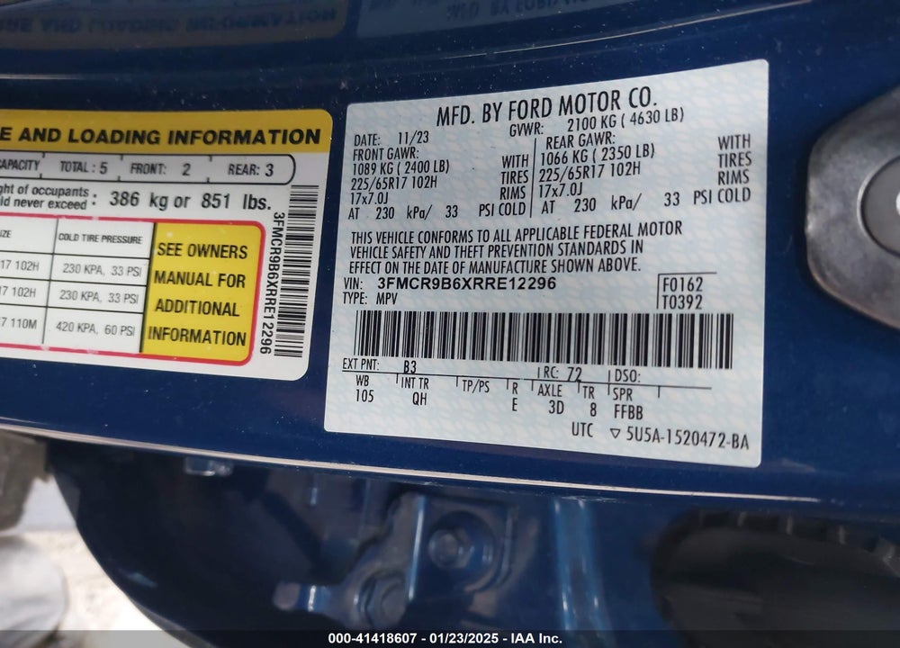 2024 FORD BRONCO SPORT BIG BEND VIN: 3FMCR9B6XRRE12296