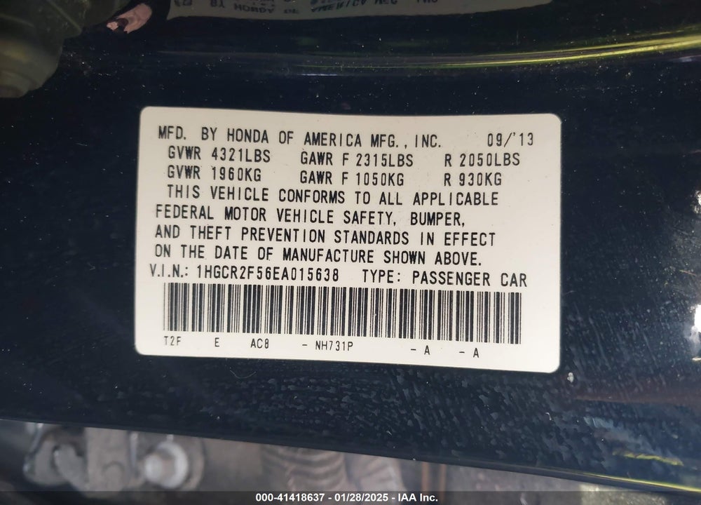 2014 HONDA ACCORD SPORT VIN: 1HGCR2F56EA015638