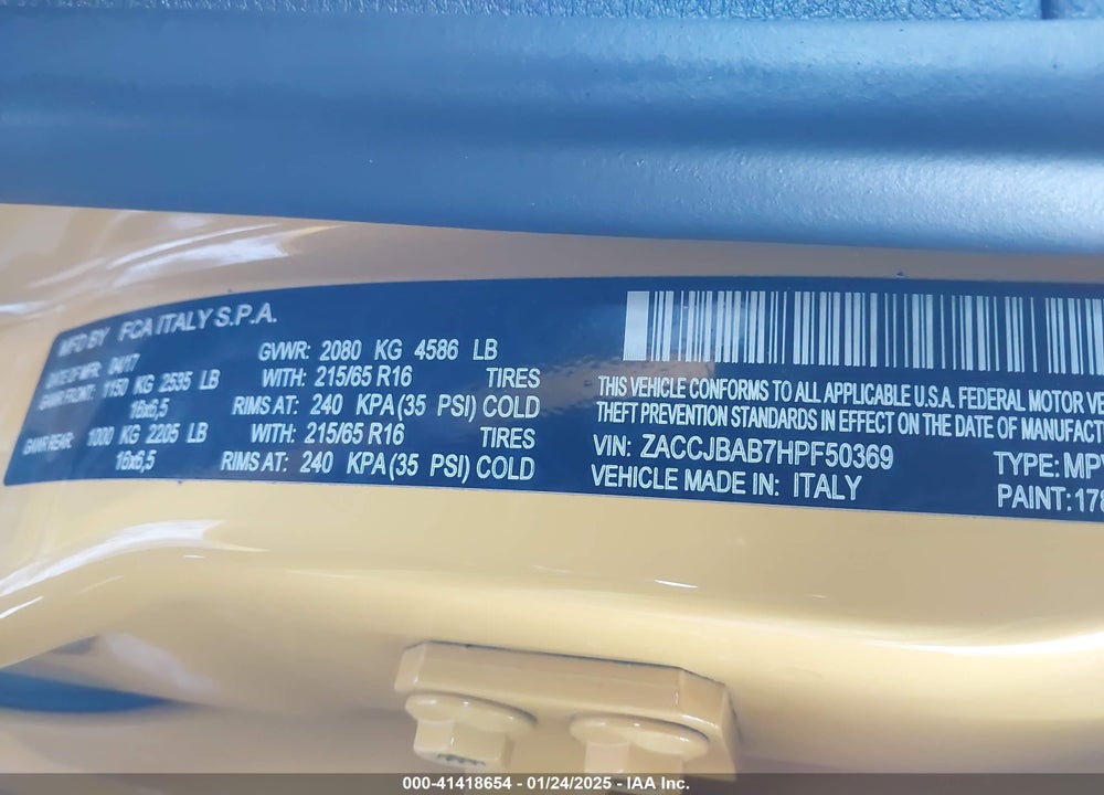 2017 JEEP RENEGADE VIN: ZACCJBAB7HPF50369