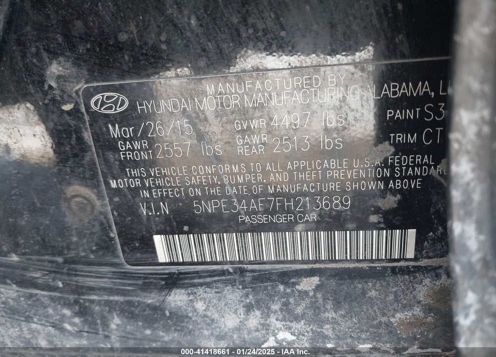 2015 HYUNDAI SONATA SPORT VIN: 5NPE34AF7FH213689