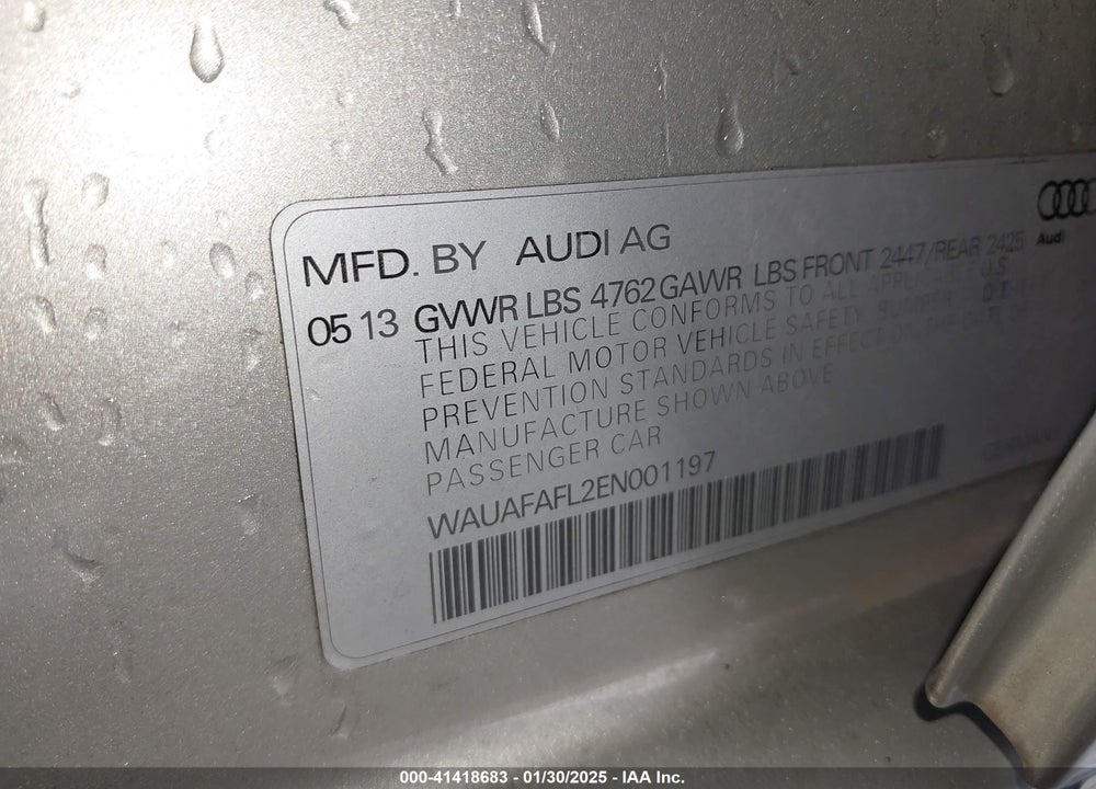 2014 AUDI A4 VIN: WAUAFAFL2EN001197