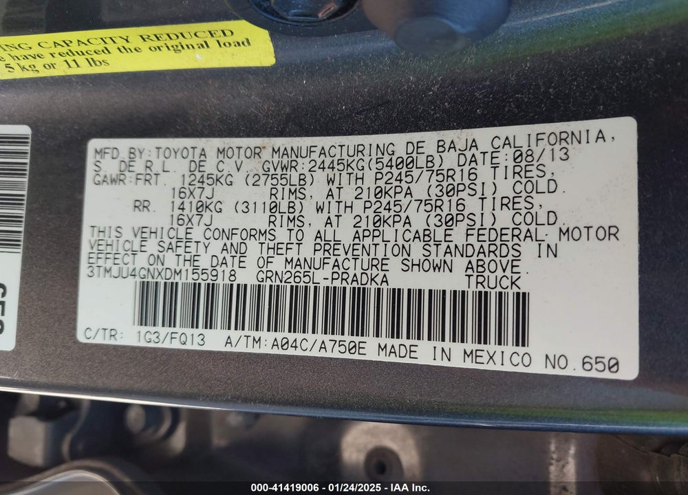 2013 TOYOTA TACOMA DOUBLE CAB PRERUNNER VIN: 3TMJU4GNXDM155918