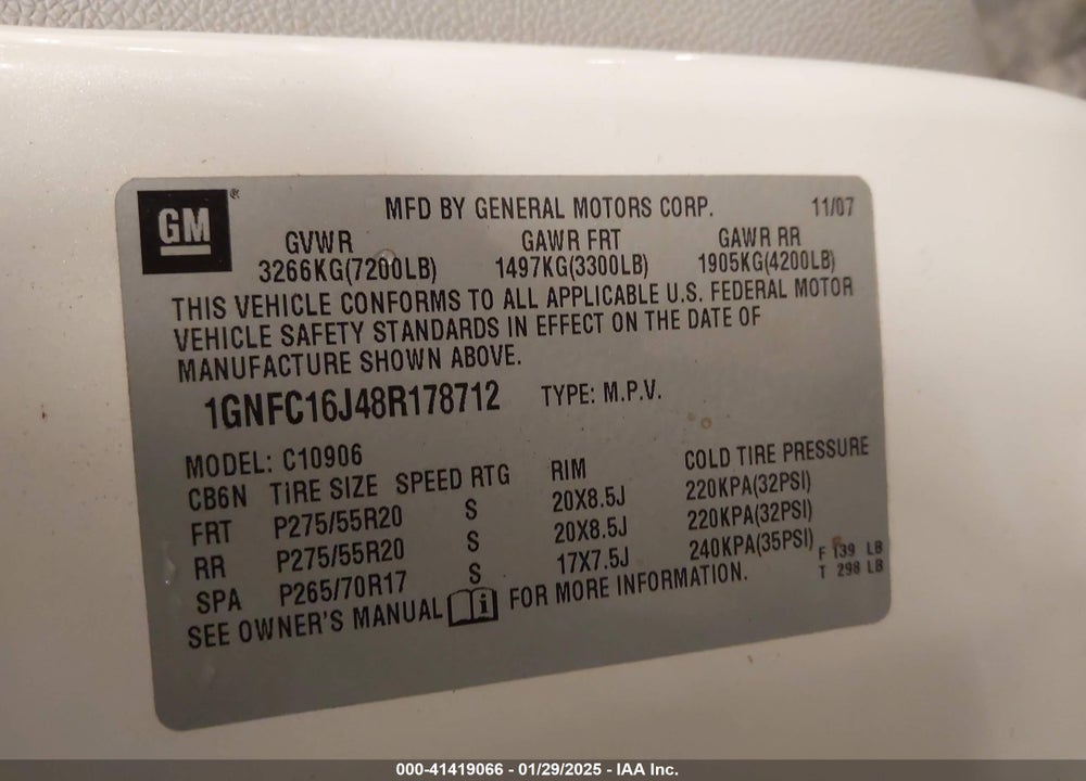 2008 CHEVROLET SUBURBAN 1500 LTZ VIN: 1GNFC16J48R178712