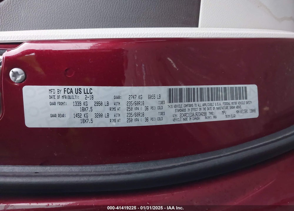 2018 CHRYSLER PACIFICA TOURING L PLUS VIN: 2C4RC1EG0JR234298