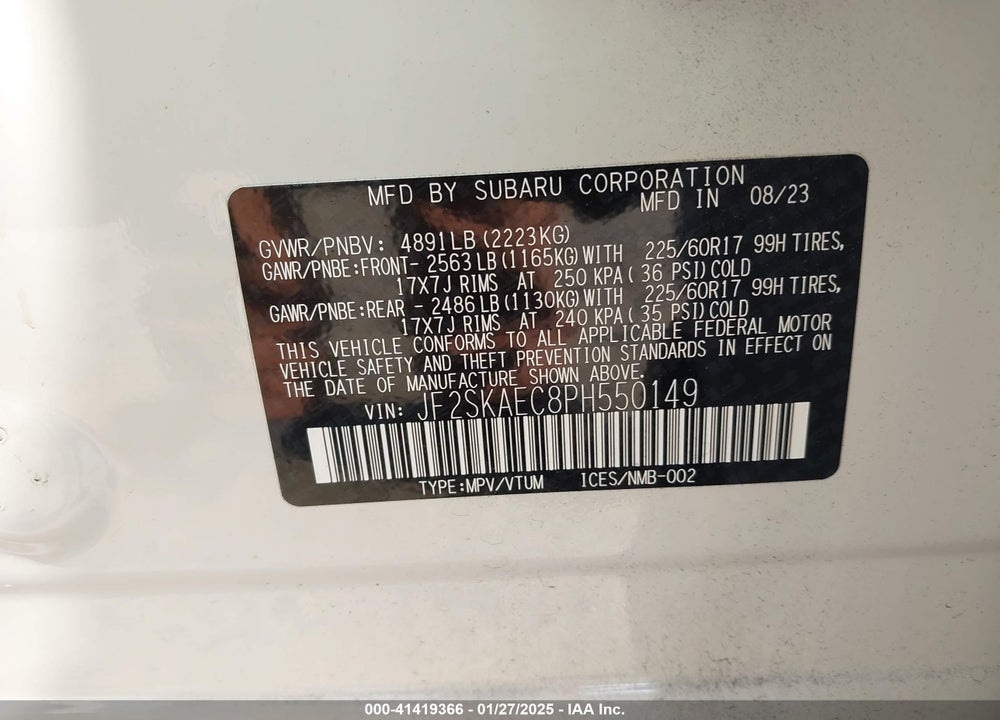 2023 SUBARU FORESTER VIN: JF2SKAEC8PH550149