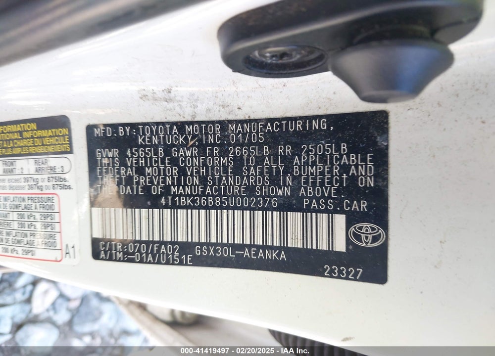 2005 TOYOTA AVALON XL VIN: 4T1BK36B85U002376