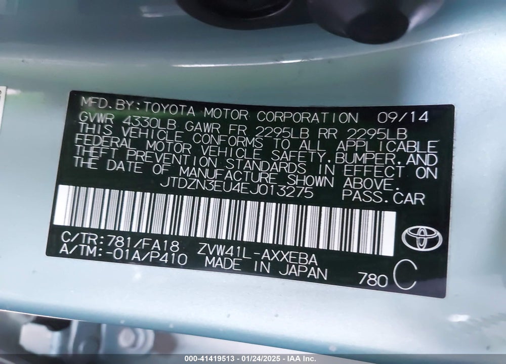 2014 TOYOTA PRIUS V VIN: JTDZN3EU4EJ013275