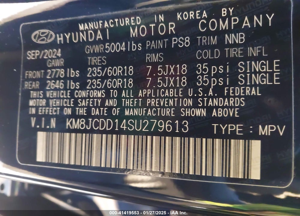 2025 HYUNDAI TUCSON HYBRID SEL CONVENIENCE VIN: KM8JCDD14SU279613