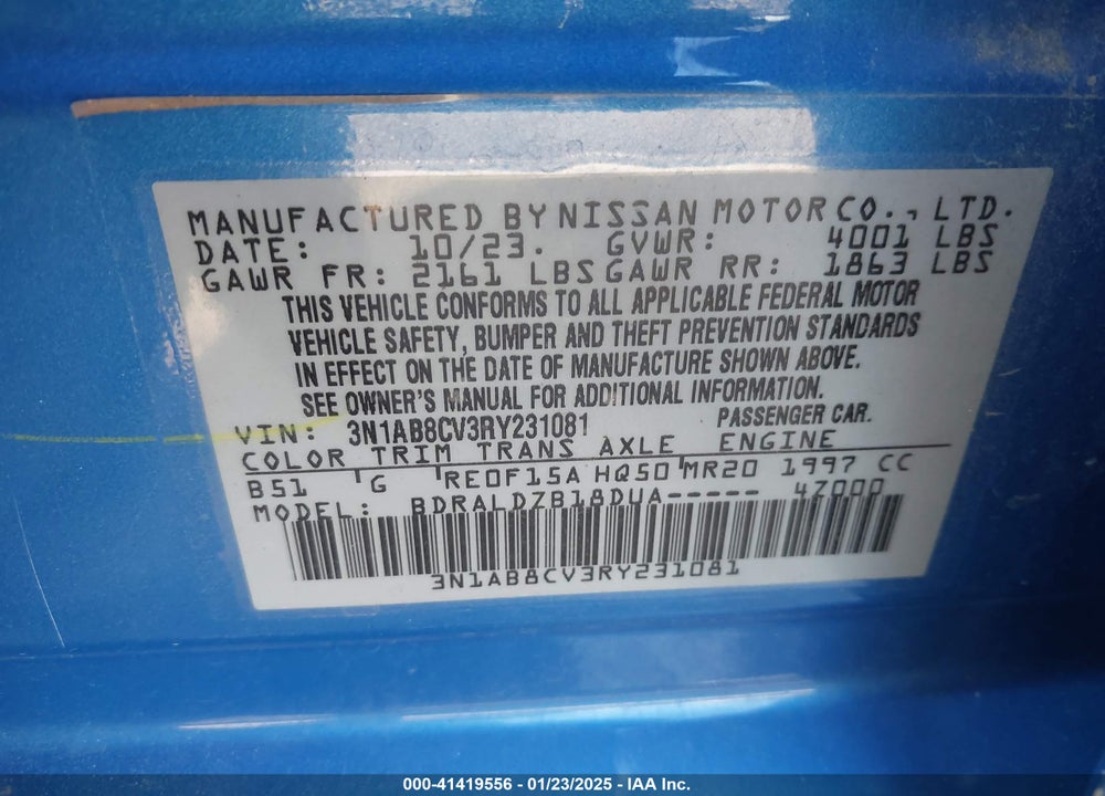 2024 NISSAN SENTRA VIN: 3N1AB8CV3RY231081