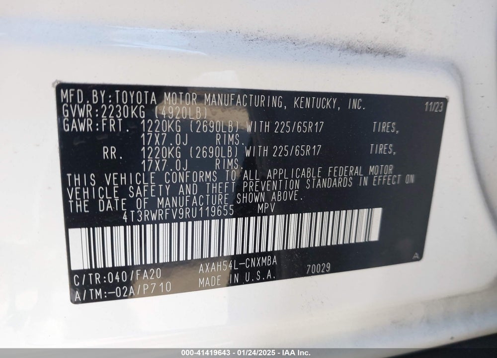 2024 TOYOTA RAV4 HYBRID XLE VIN: 4T3RWRFV9RU119655